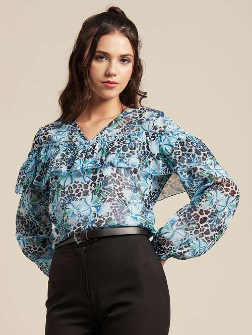 women's blouson v neck top - 20189300 - Standard Image - 0