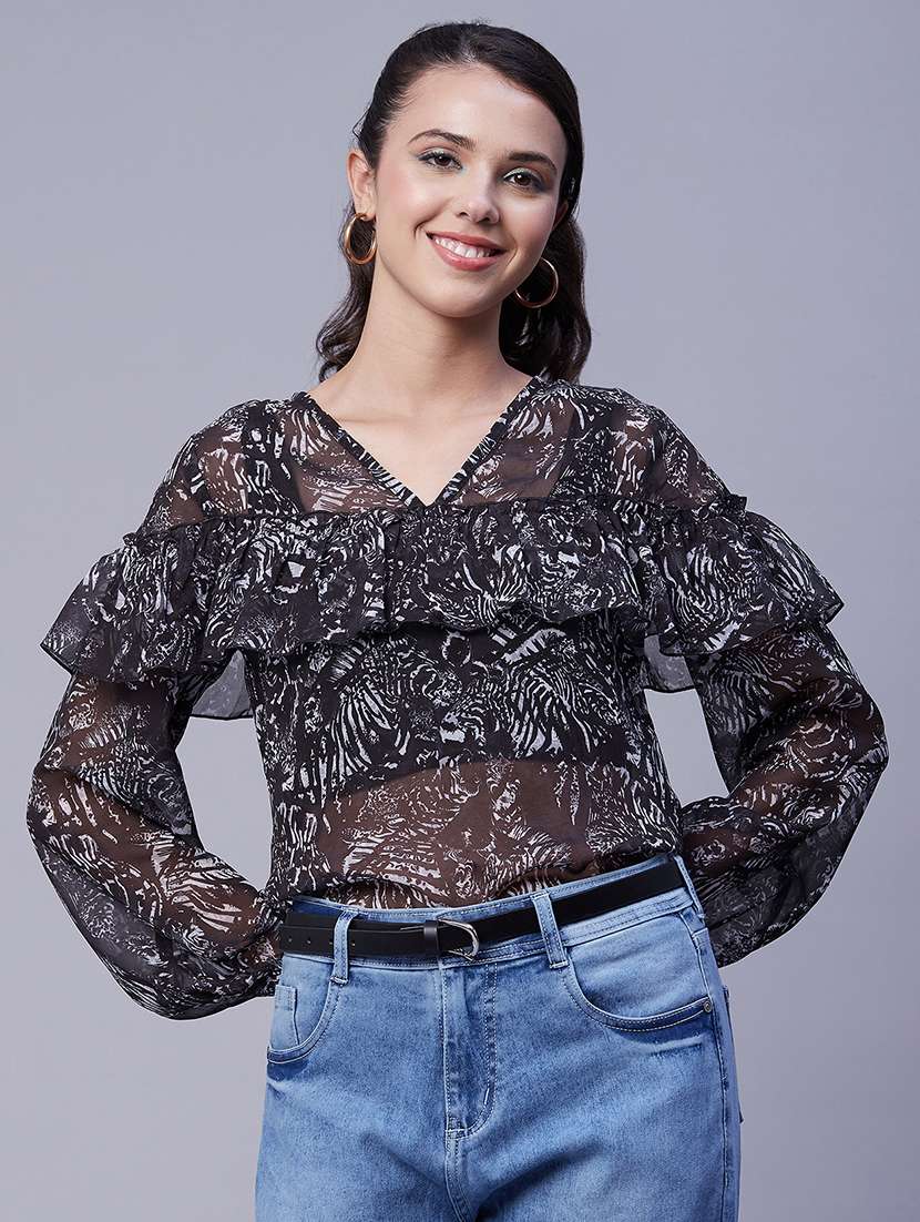 women's ruffle v neck top