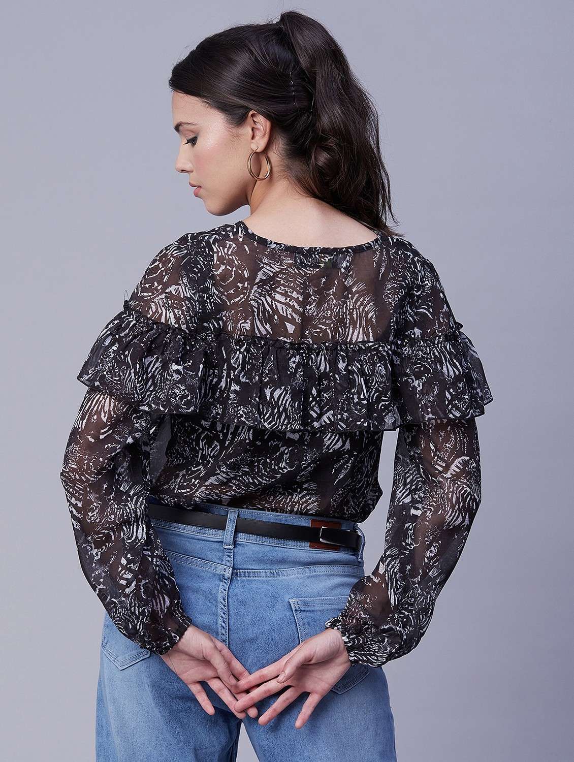 women's ruffle v neck top - 20189301 -  Standard Image - 3