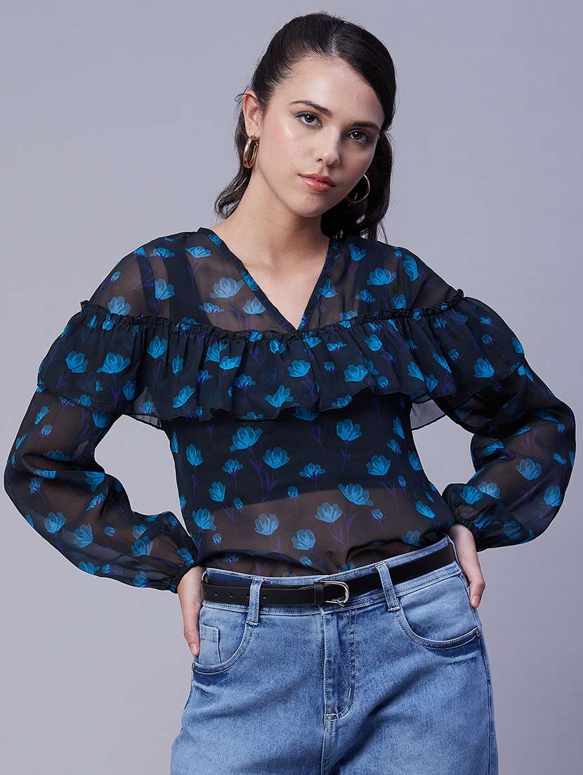 women's ruffle v neck top