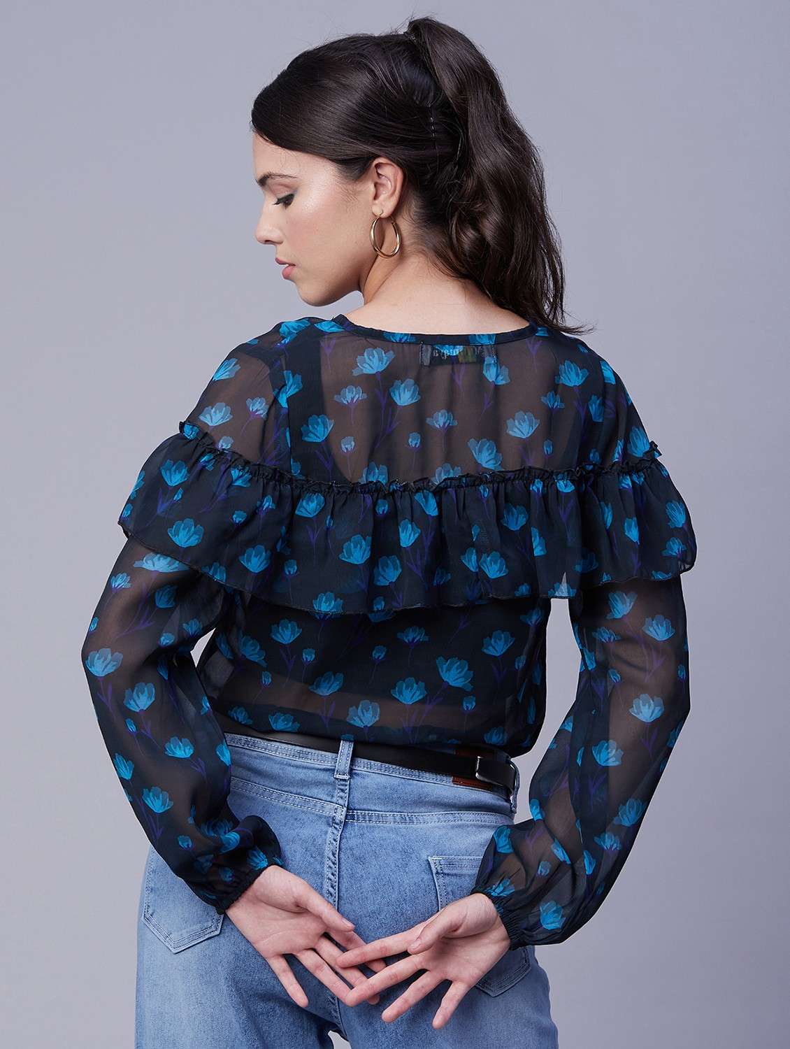 women's ruffle v neck top - 20189303 -  Standard Image - 3