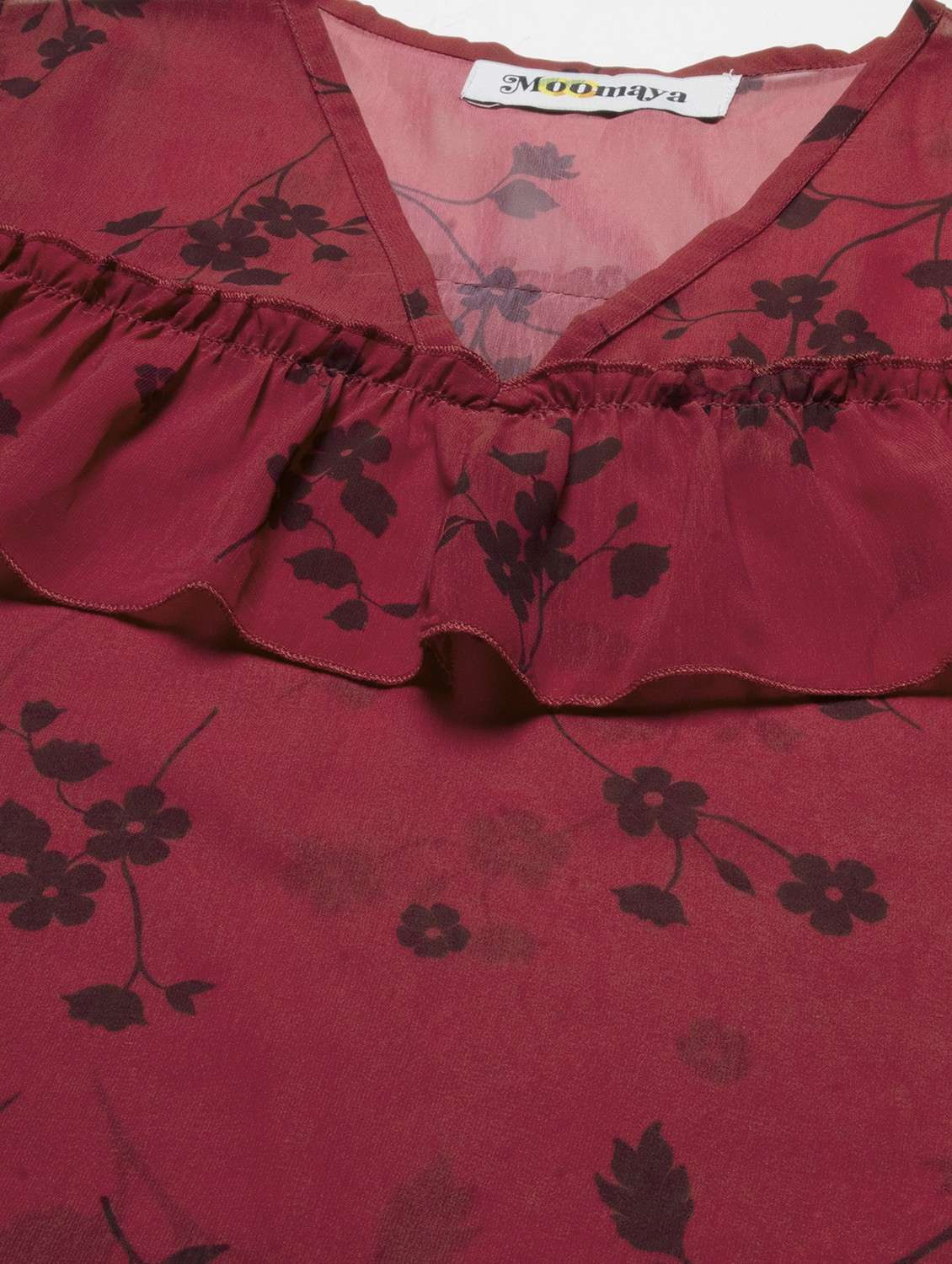 women printed v neck ruffled detailed top - 20189304 -  Standard Image - 5