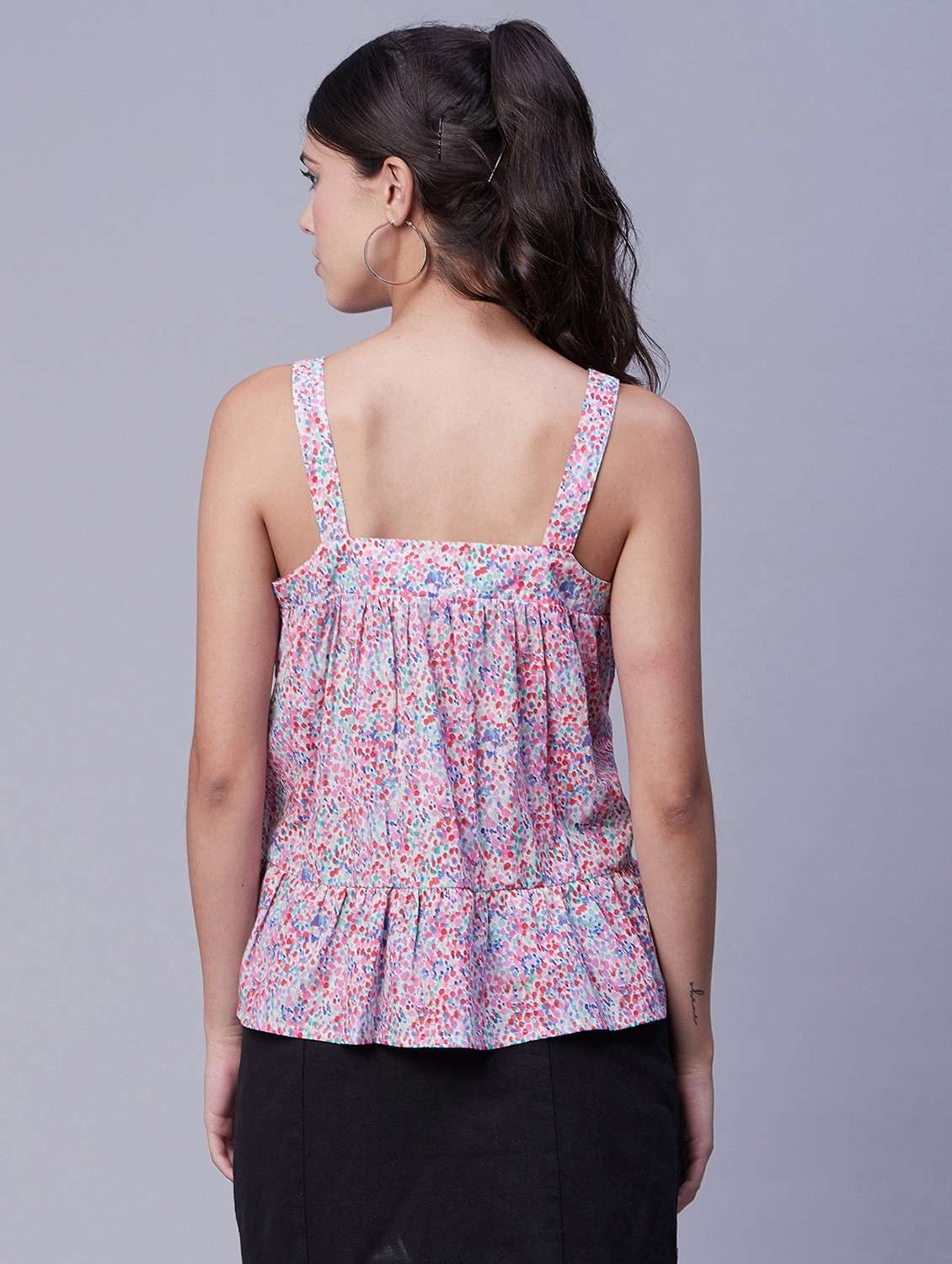 women printed shoulder strap tiered top - 20189311 -  Standard Image - 3