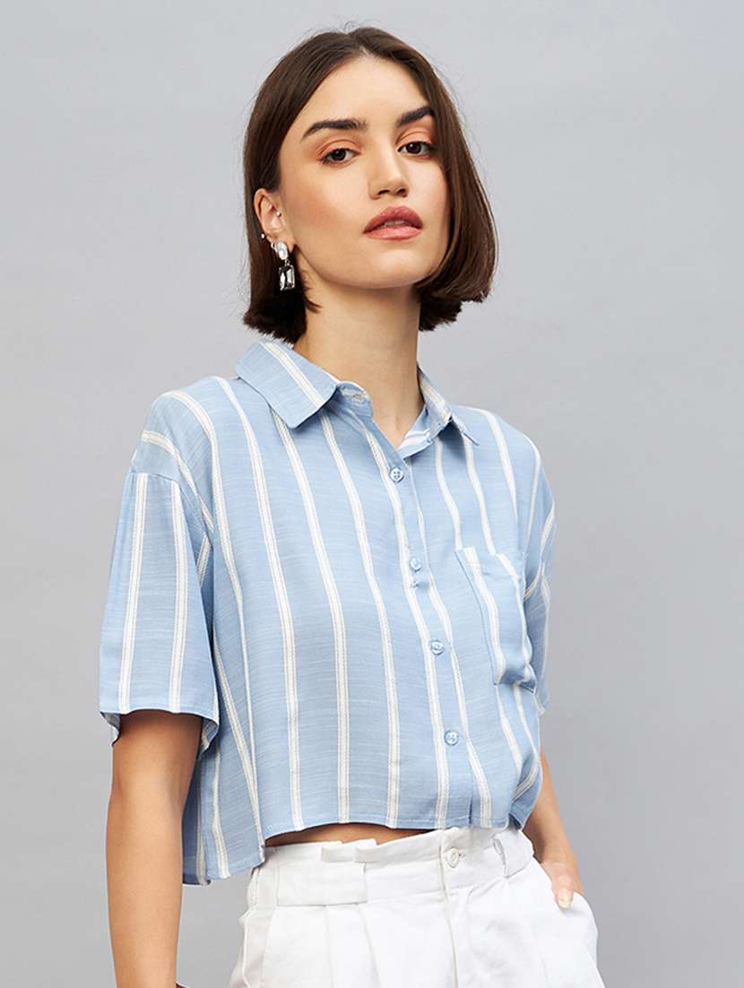 shirt collar striped crop shirt - 20189318 -  Zoom Image - 0