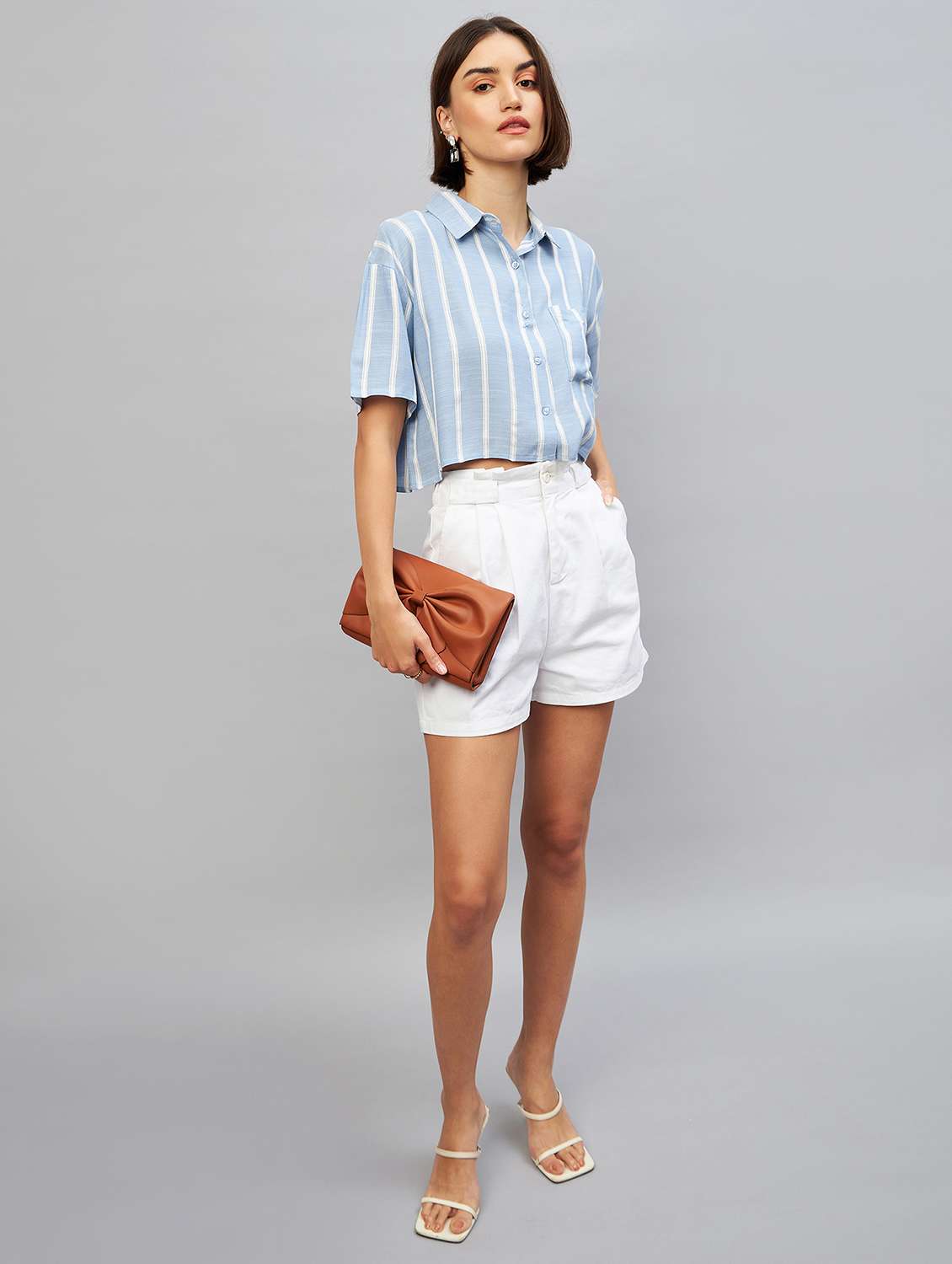 shirt collar striped crop shirt - 20189318 -  Standard Image - 3