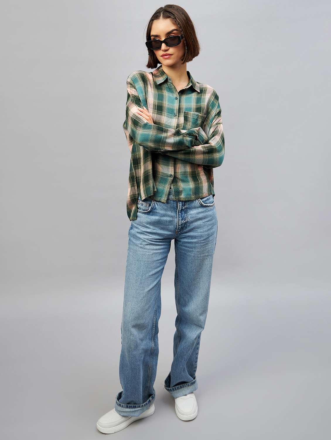 shirt collar checkered oversized shirt - 20189326 - Standard Image - 3