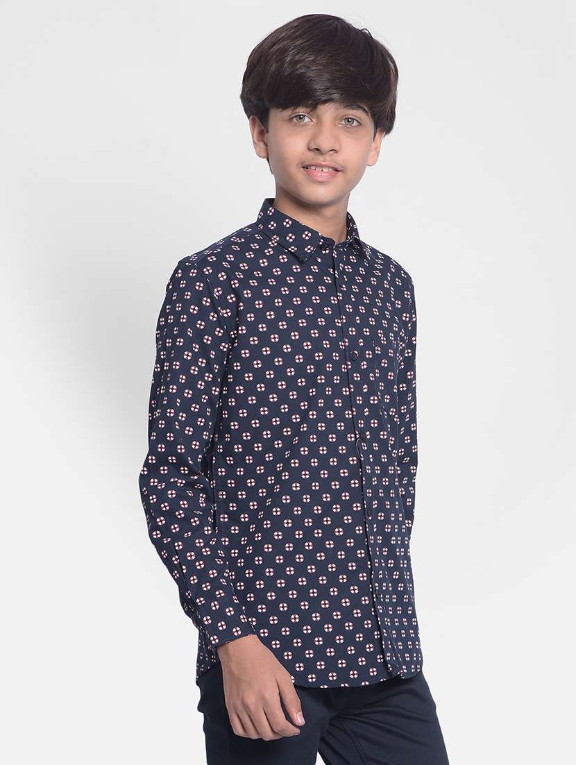 boys navy blue printed shirt