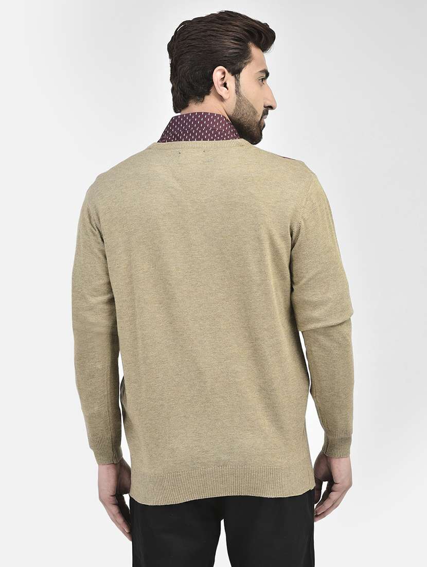 men beige v-neck pullovers - 20189635 -  Standard Image - 3
