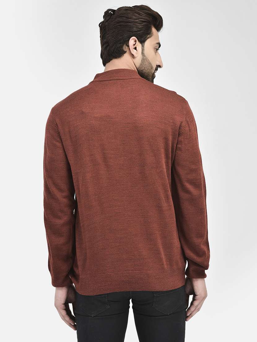 men maroon solids high neck pullovers - 20189637 - Standard Image - 3