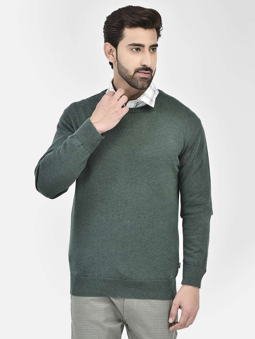 men green solids round neck pullovers