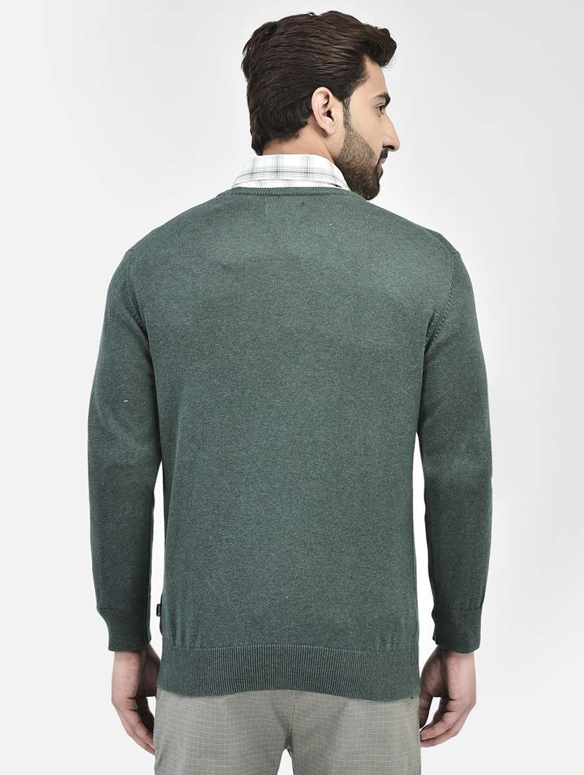 men green solids round neck pullovers - 20189638 -  Standard Image - 3