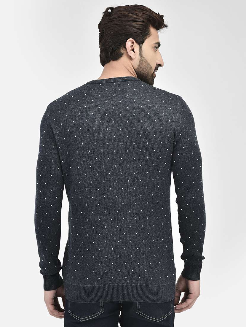 navy blue round neck pullovers - 20189640 -  Standard Image - 3
