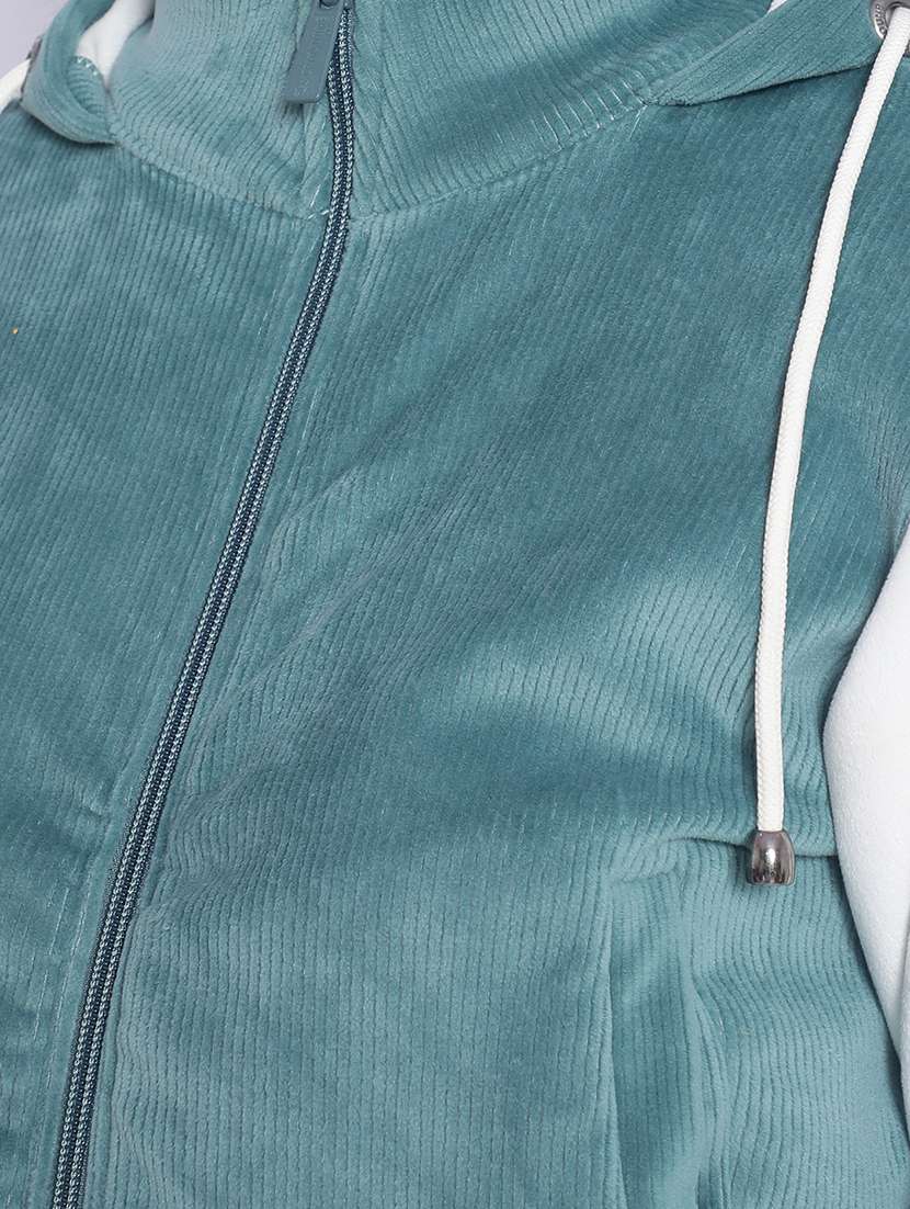 green solid sleeveles hooded jacket - 20189870 -  Standard Image - 8