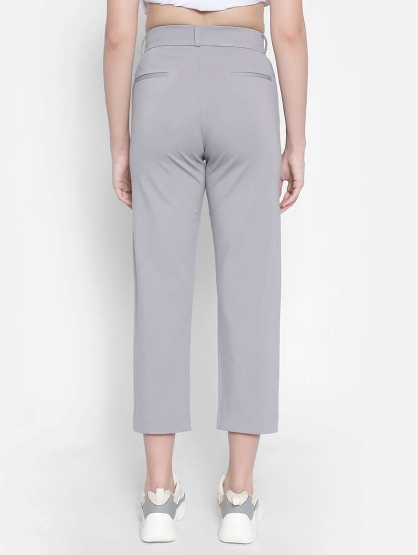 grey solid mid rise cigarette pant - 20189874 -  Standard Image - 3
