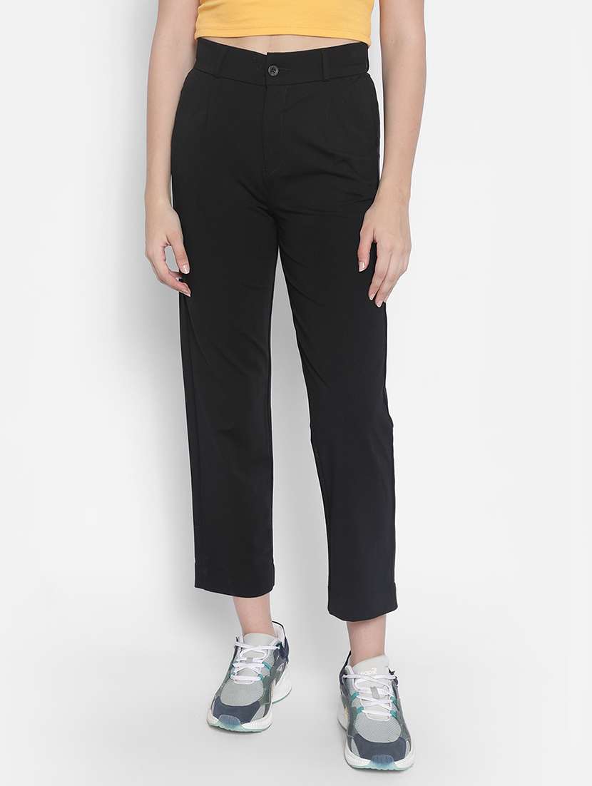 black solid mid rise cigarette pants