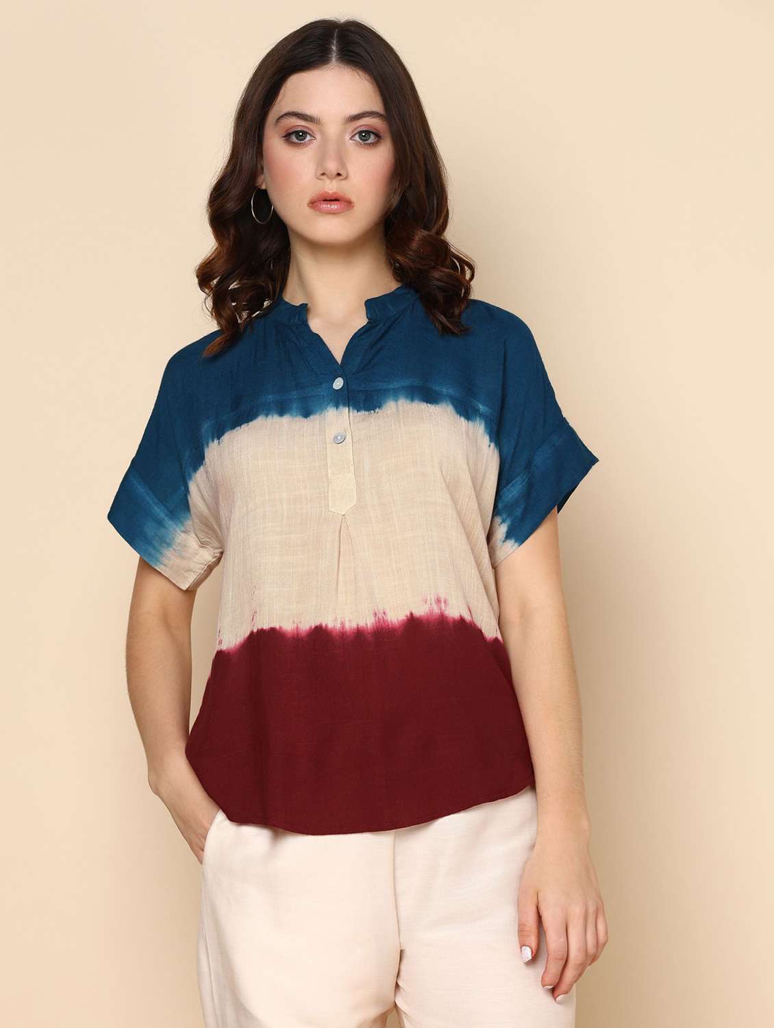 women's a line mandarin neck top