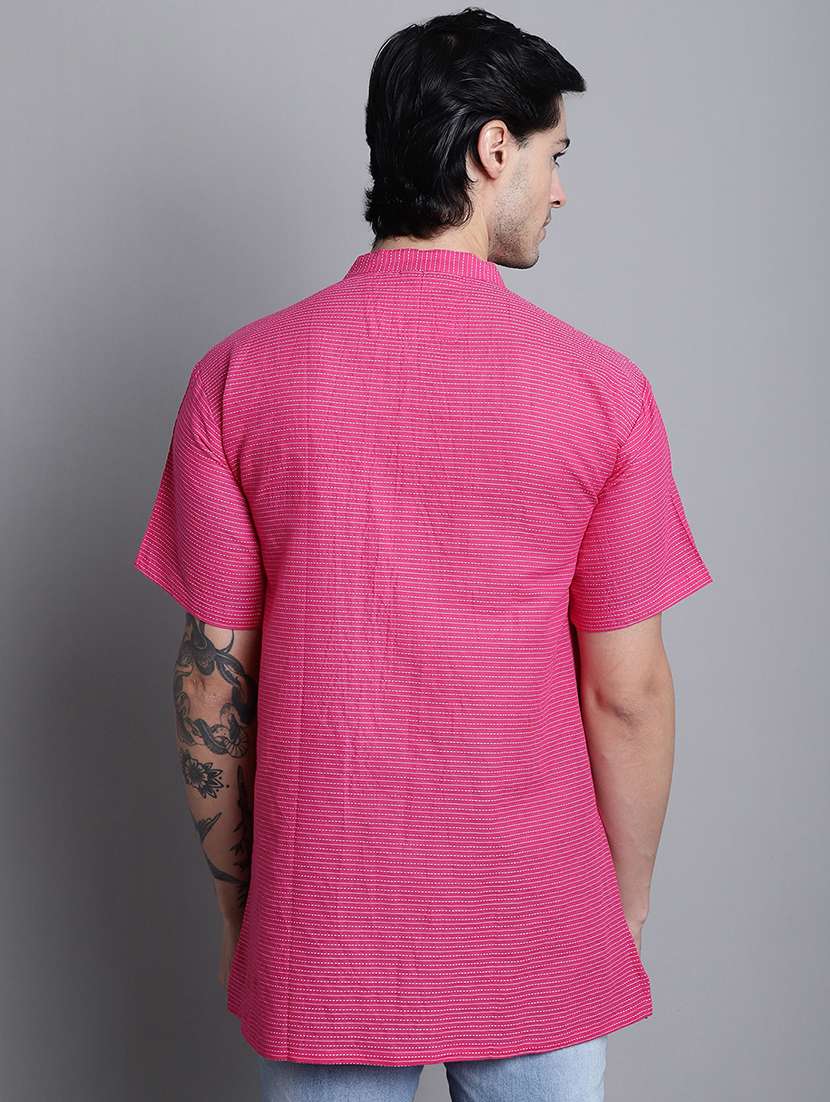 men magenta pink striped short kurta - 20192878 -  Standard Image - 3