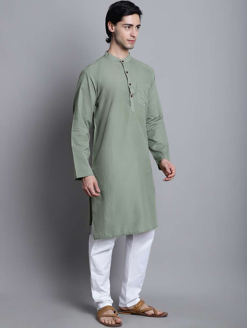 green solid long kurta - 20192883 -  Standard Image - 3