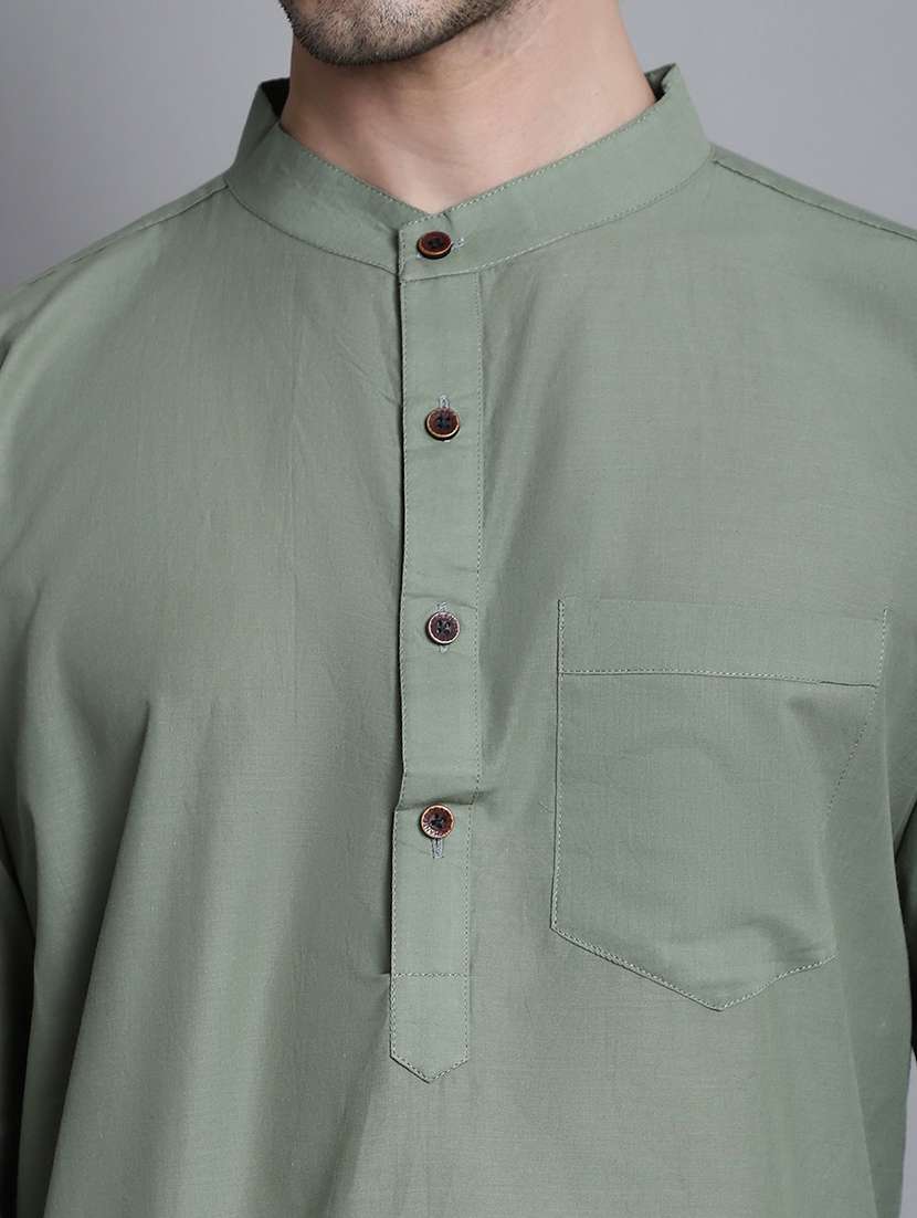 green solid long kurta - 20192883 -  Standard Image - 5
