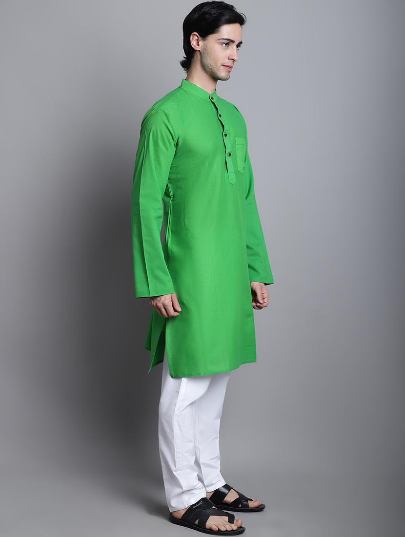 green solid long kurta - 20192885 - Standard Image - 3