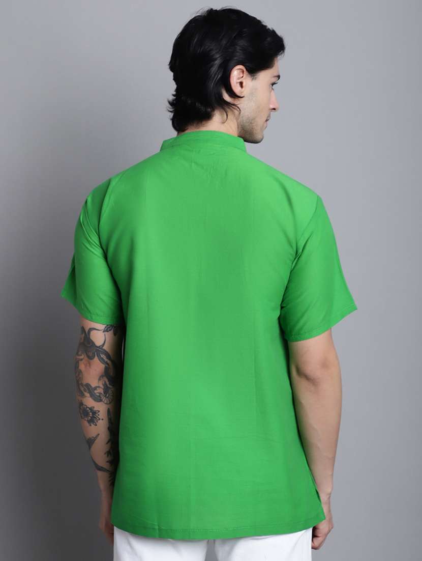 green solid short kurta - 20192886 - Standard Image - 3