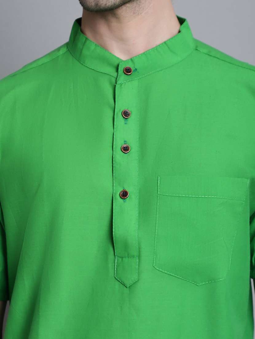 green solid short kurta - 20192886 - Standard Image - 5