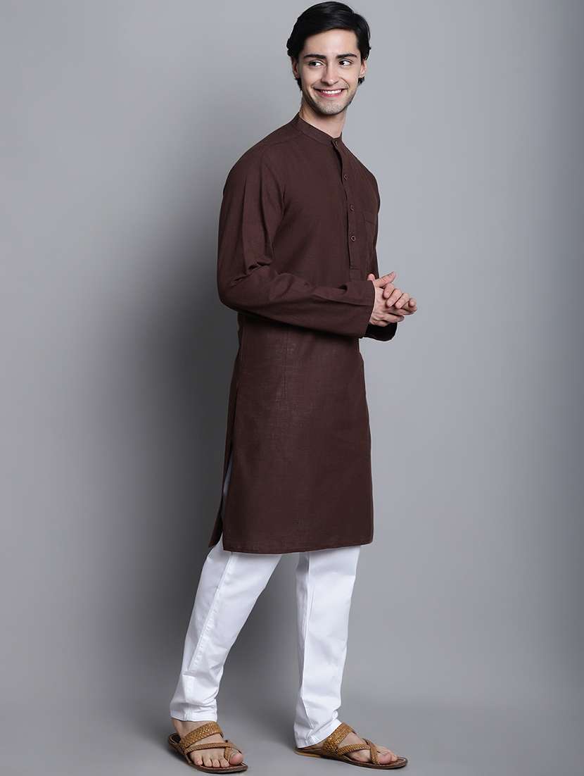 brown solid long kurta - 20192887 -  Standard Image - 3