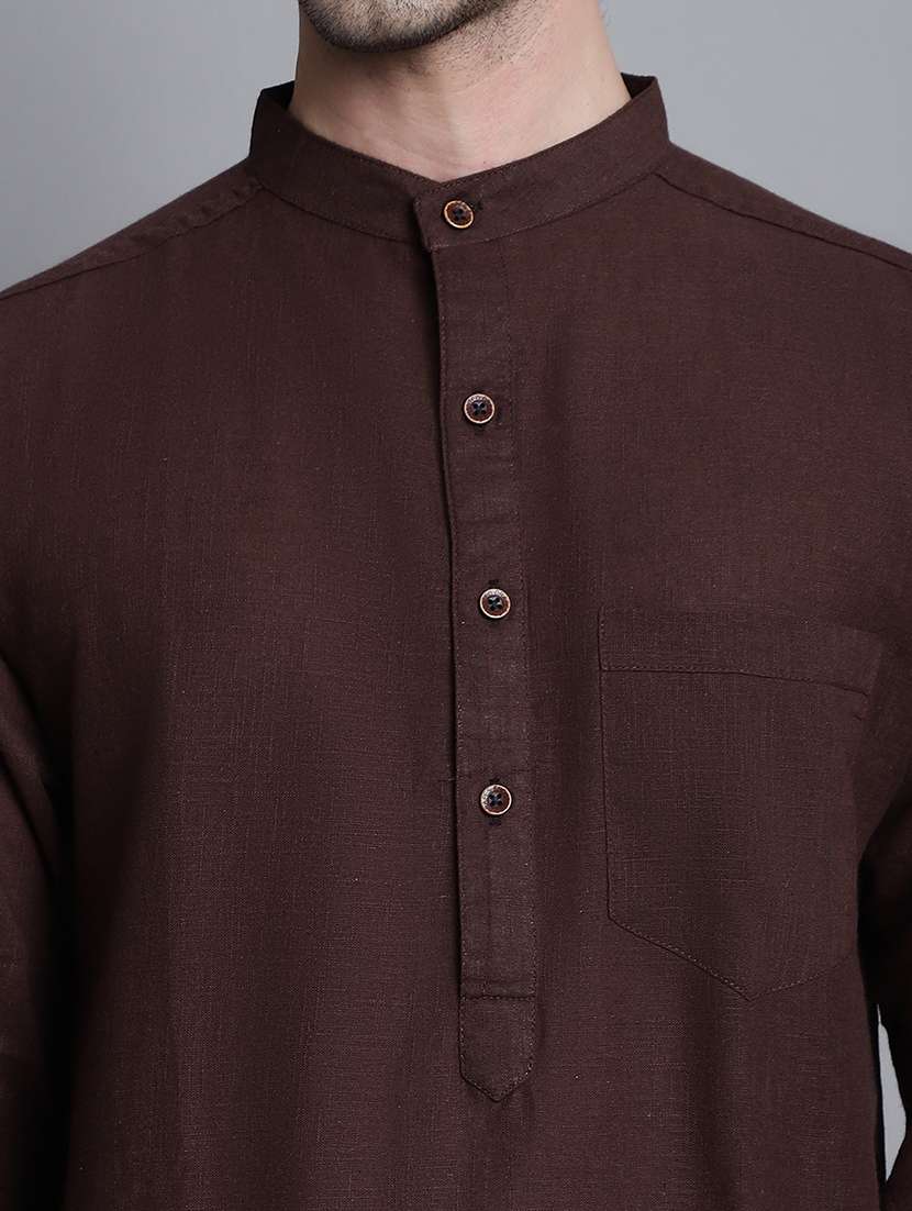 brown solid long kurta - 20192887 -  Standard Image - 5