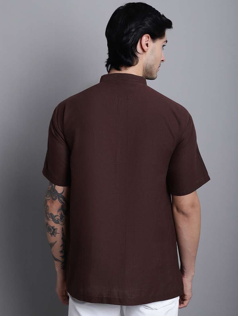 men solid brown short kurta - 20192888 -  Standard Image - 3