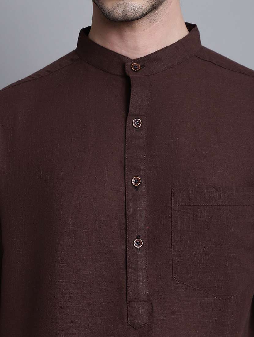 men solid brown short kurta - 20192888 -  Standard Image - 5