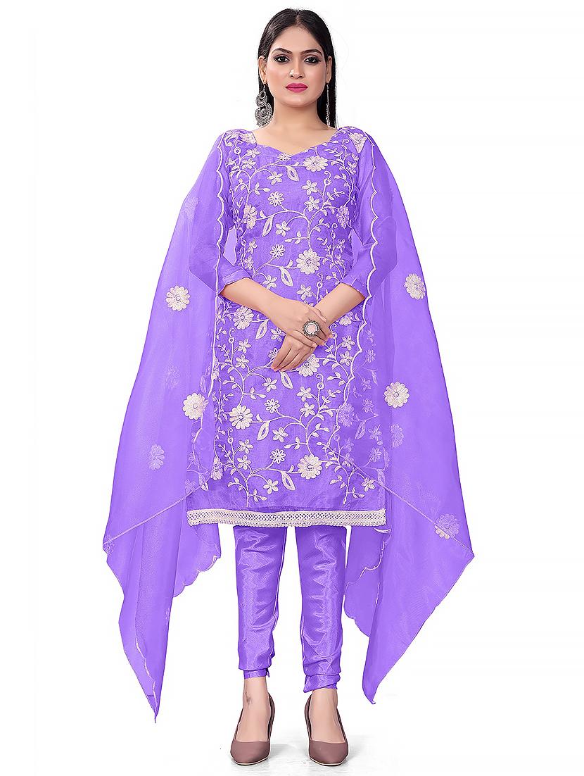 embroidered unstitched churidaar suit set - 20193959 - Zoom Image - 0