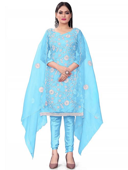 embroidered unstitched churidaar suit set - 20193966 - Standard Image - 0