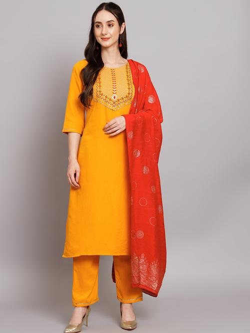 yellow kurta pant set with dupatta - 20194163 -  Standard Image - 0