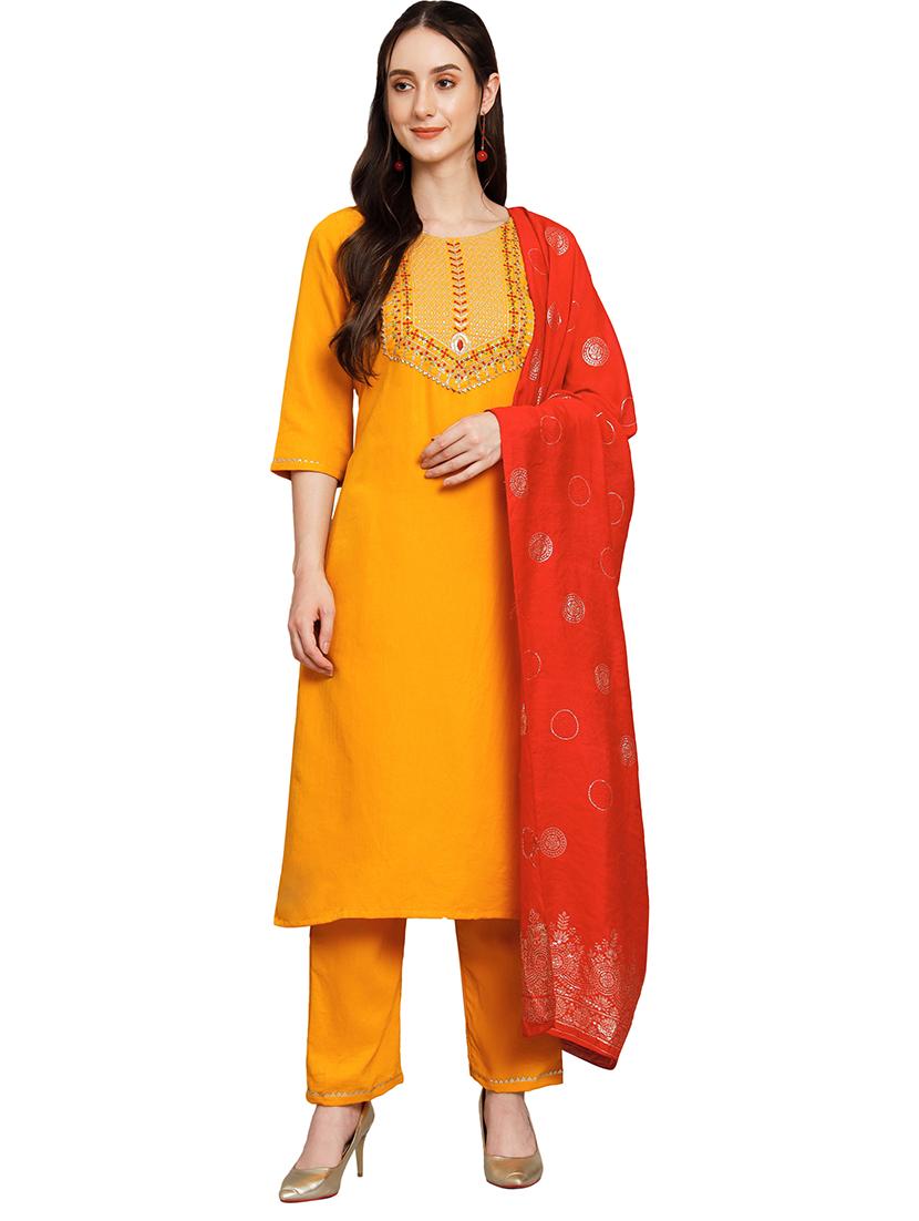 yellow kurta pant set with dupatta - 20194163 - Standard Image - 3