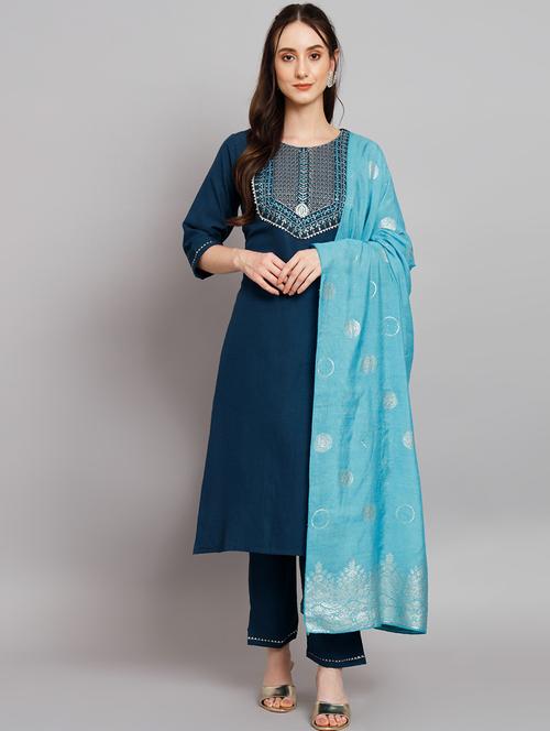 teal kurta pant set with dupatta - 20194165 -  Standard Image - 0
