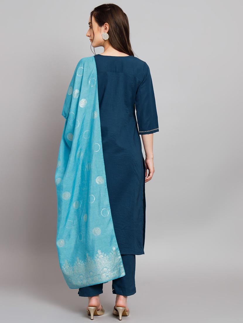 teal kurta pant set with dupatta - 20194165 - Standard Image - 3