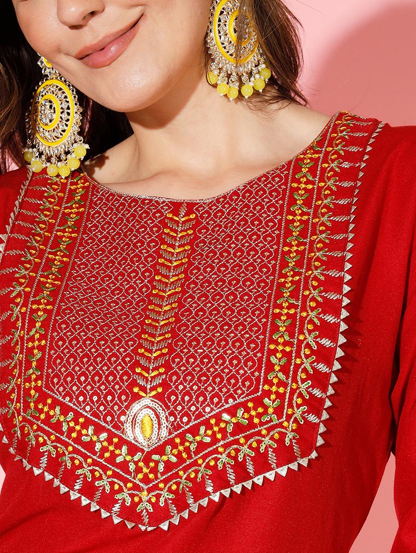 red kurta pant set with dupatta - 20194166 - Standard Image - 5