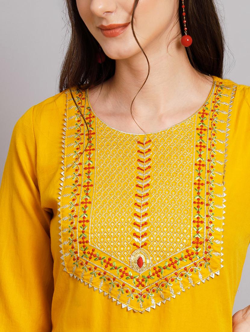 yellow kurta pant set with dupatta - 20194172 - Standard Image - 5