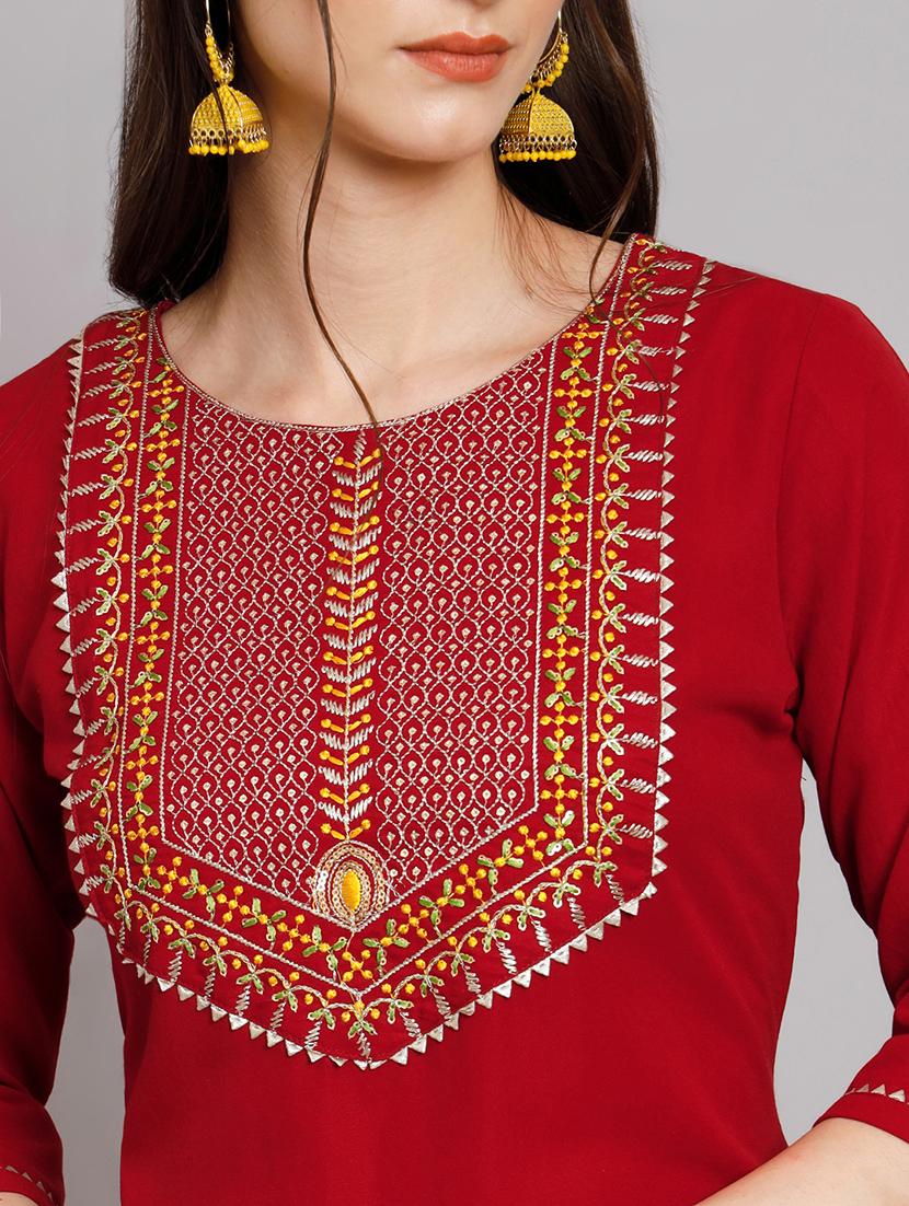 red kurta pant set with dupatta - 20194174 - Standard Image - 5