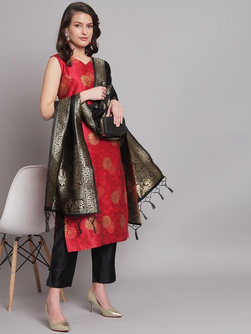 women self design sleeveless kurta pant with dupatta set - 20194181 - Standard Image - 0