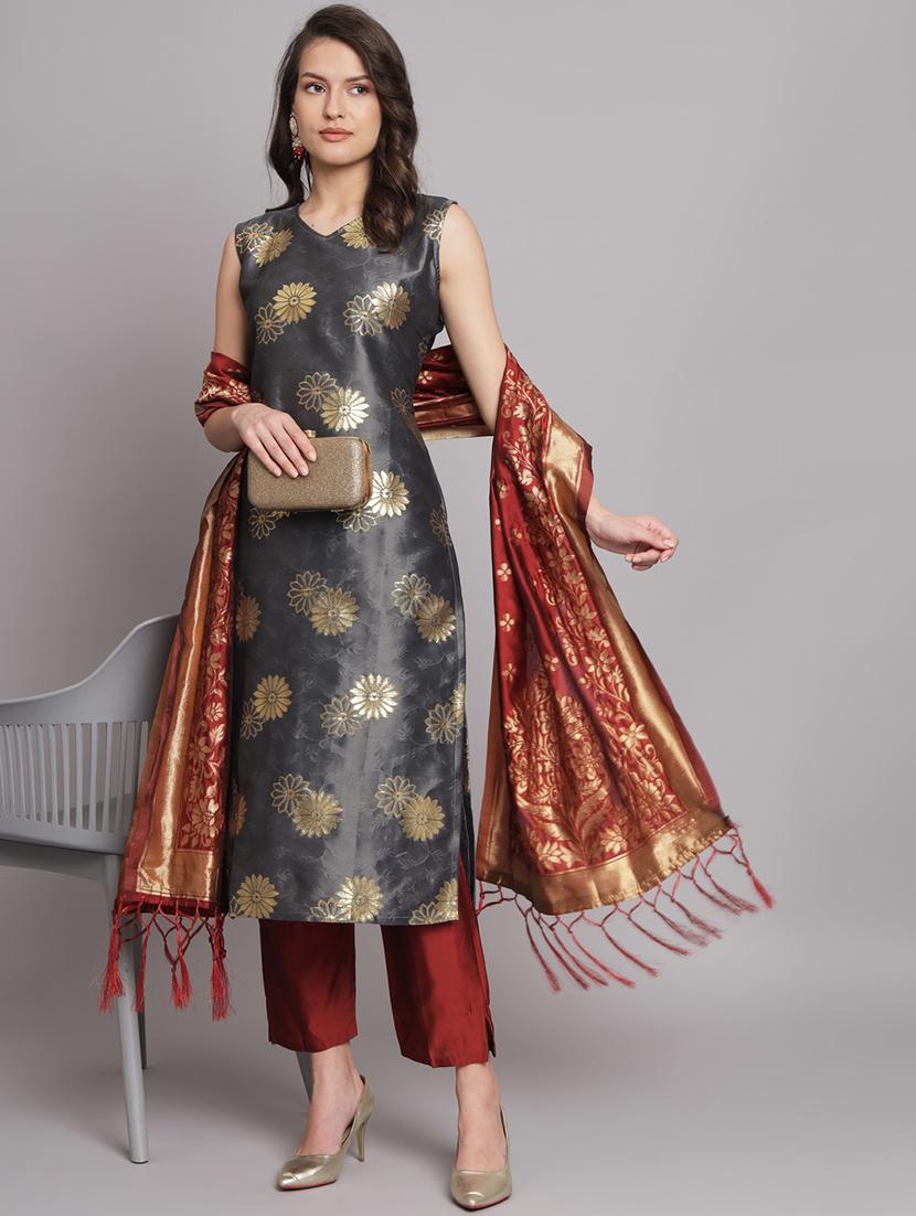 grey kurta pant set with dupatta - 20194182 -  Zoom Image - 0