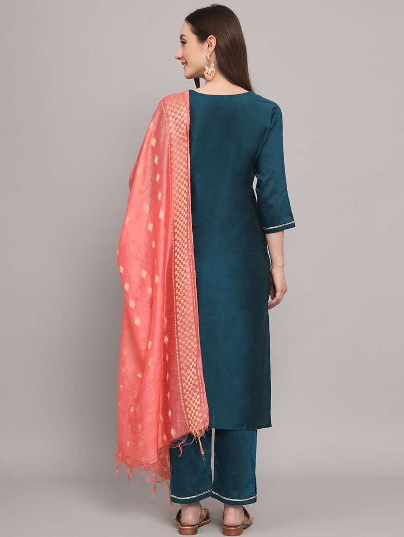 women three quarter sleeve kurta pant with dupatta set - 20194202 -  Standard Image - 3