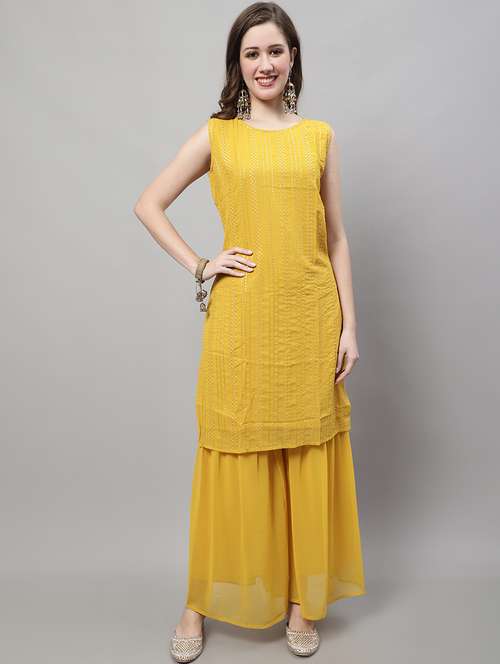 yellow kurta sharara set with dupatta - 20194205 - Standard Image - 0