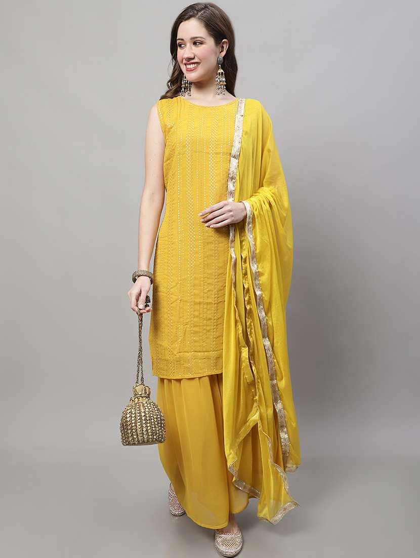 yellow kurta sharara set with dupatta - 20194205 - Standard Image - 3