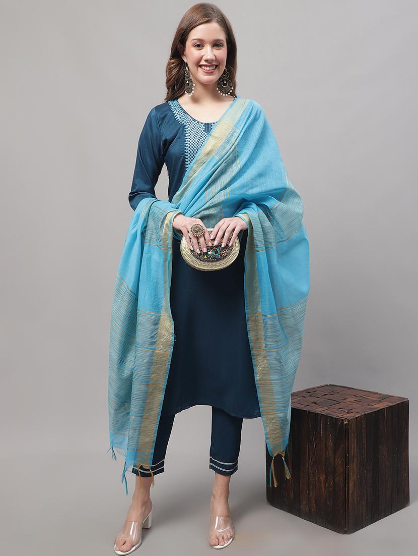 blue kurta pant set with dupatta - 20194213 - Zoom Image - 0