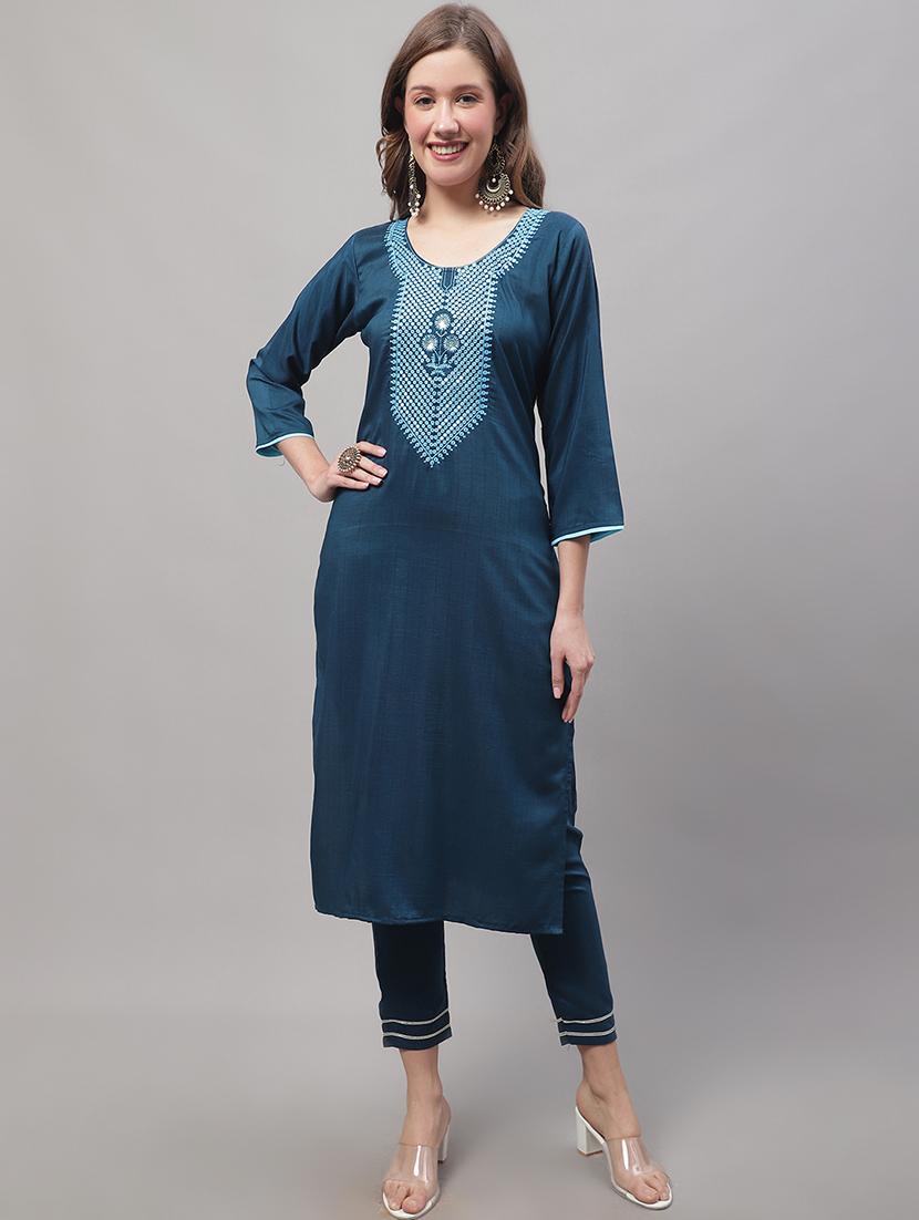 blue kurta pant set with dupatta - 20194213 - Standard Image - 3