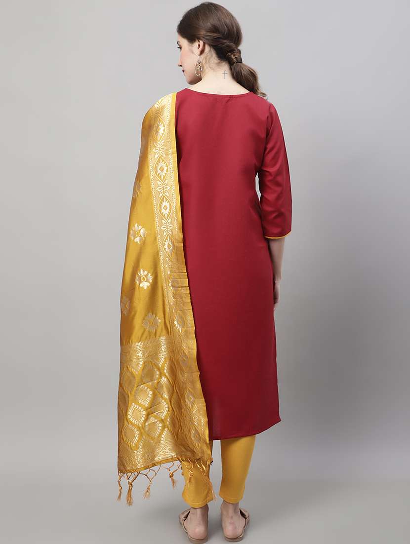 red cotton silk kurta dupatta  set - 20194215 -  Standard Image - 3