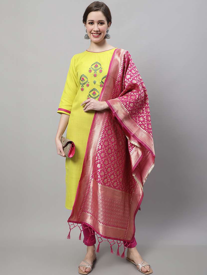 yellow kurta pant set with dupatta - 20194217 - Zoom Image - 0