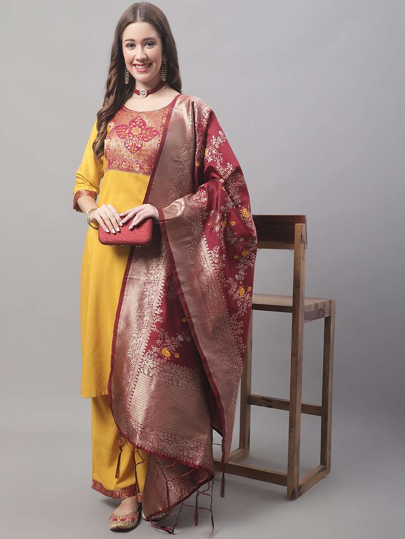 yellow kurta pant set with dupatta - 20194221 - Standard Image - 3