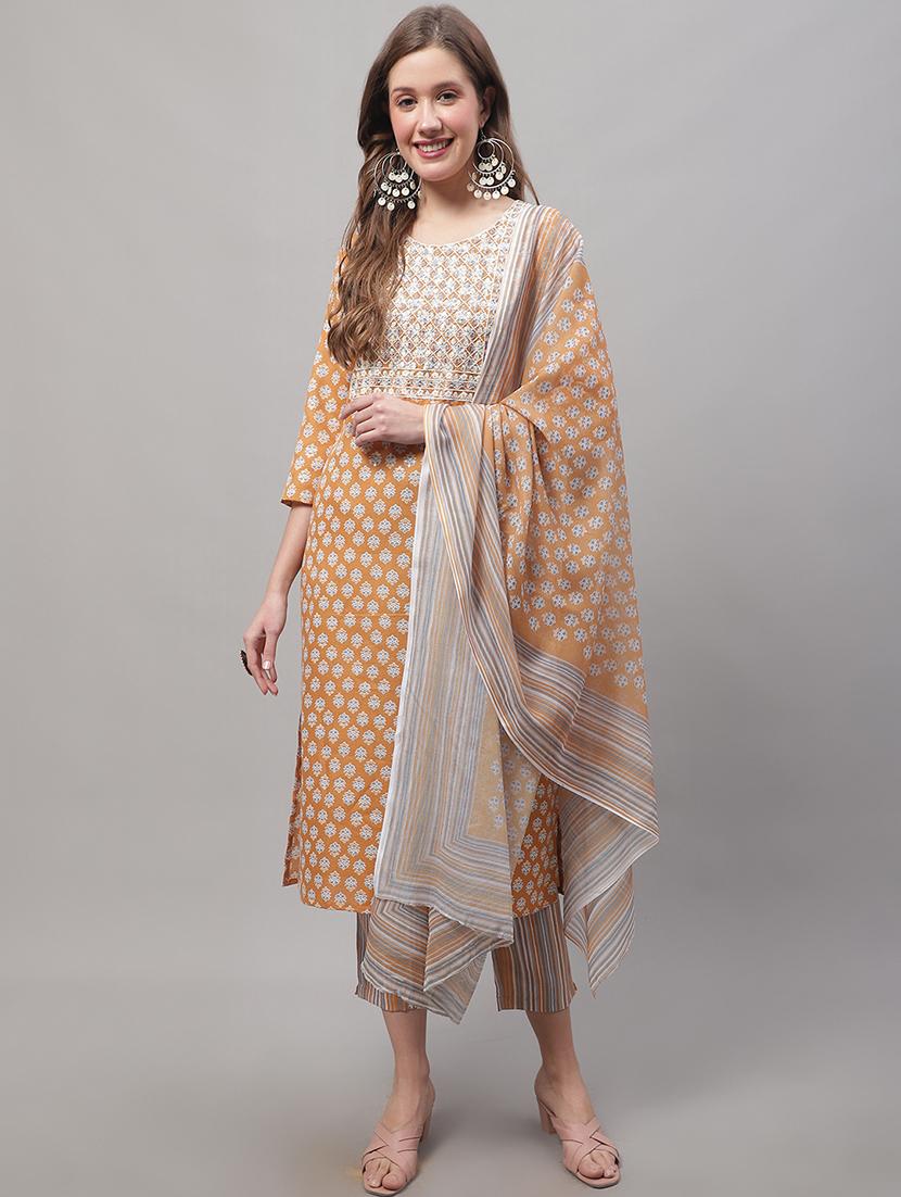 orange kurta pant set with dupatta - 20194230 -  Zoom Image - 0